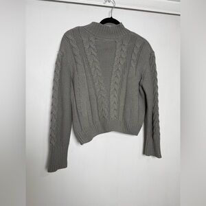 Women’s Gray Cable Knit Sweater Mock Neck Long Sleeve Textured Pullover Size L